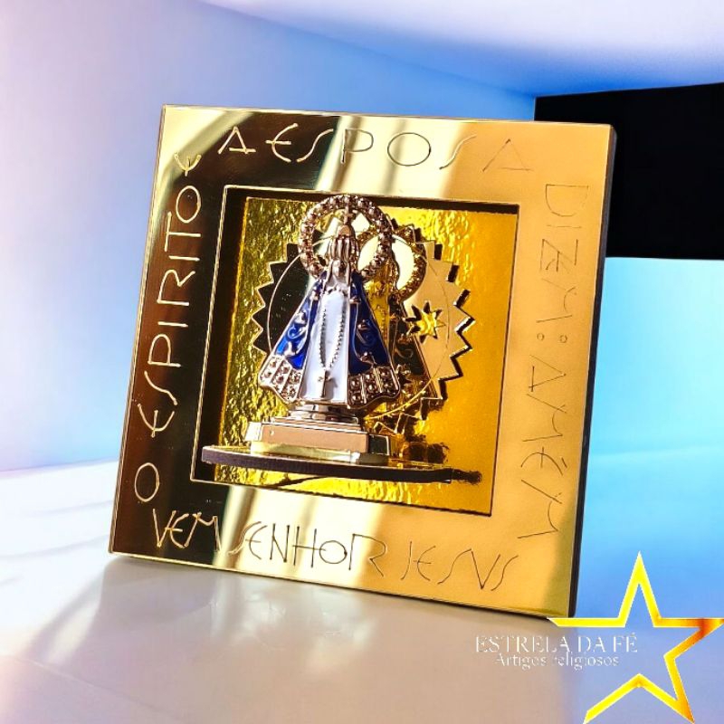 Altar Nicho Nossa Senhora Aparecida em Alto Relevo MDF  e ACRILICO + Santinha ( SANTINHA PODENDO SER VARIADA ) em Oferta na Shopee