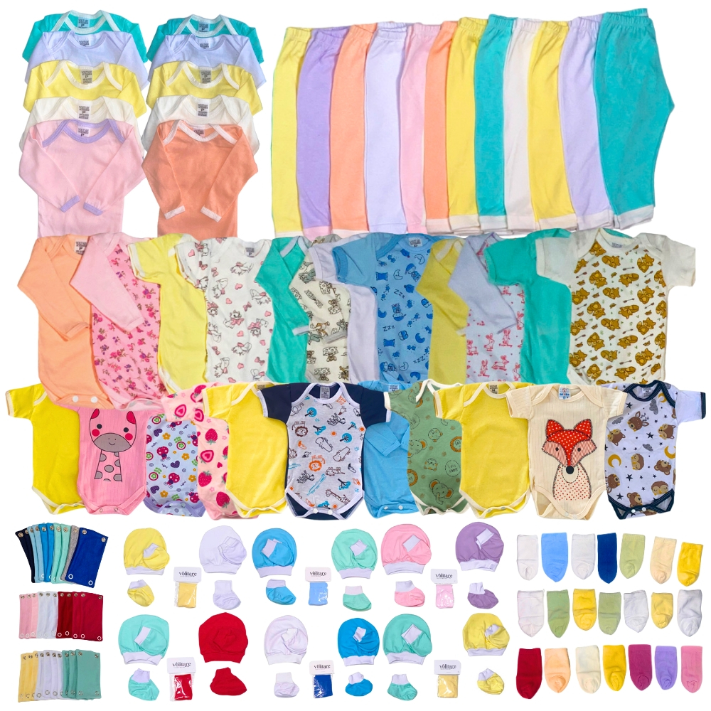 Kit 34 Peças Enxoval Completo para Bebê Bodies Calças Meias Sortidas em Oferta na Shopee