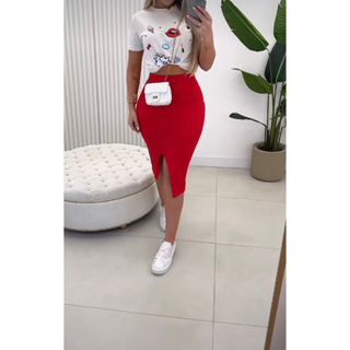 Saia Mide Fenda Frontal ou Lateral Lapis Secretaria Tubinho Moda Feminina Evangélica  Elástico Na Cintura Natal Ano novo em Oferta na Shopee