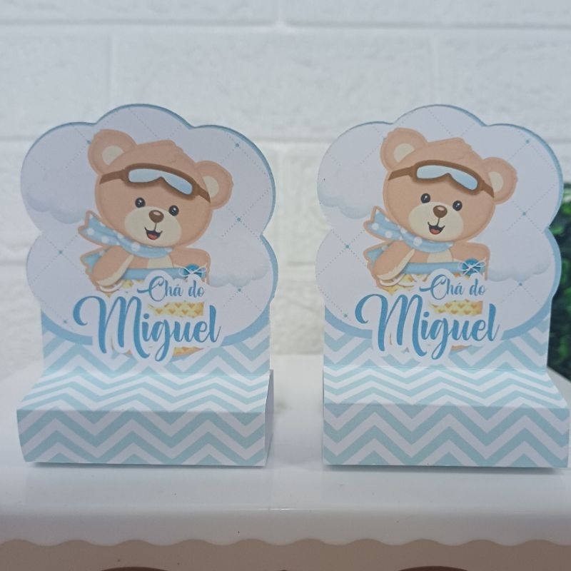 Porta Bis Duplo Urso Baloeiro Azul Porta Bis Ursinho Baloeiro lembrancinhas caixas Urso Baloeiro - PEGUE E MONTE