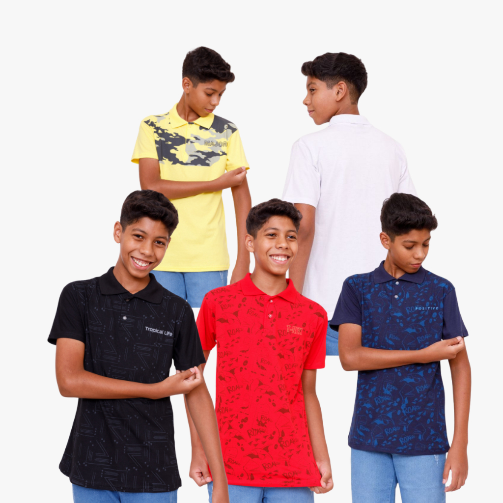 Kit 5 Camiseta Gola Polo Masculina Infantil Juvenil Menino Adolescente Cores Moda Verão 10 ao 16