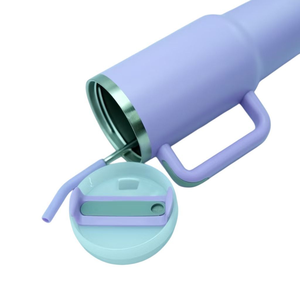 Térmico Copo Inox Alça Flip Straw com canudo de Metal 1200ml