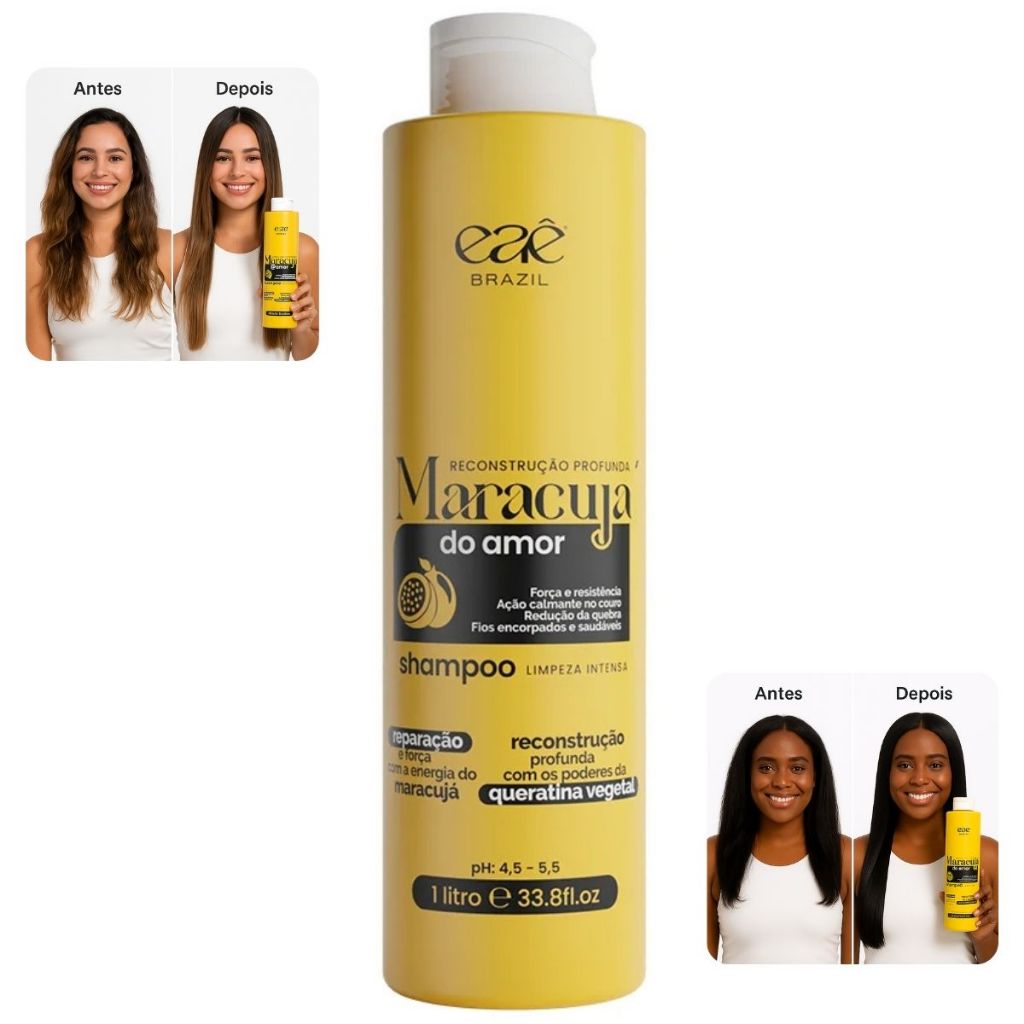 Eaê Cosméticos Brazil - Shampoo Maracujá Hidrata e Fortalece os Fios Enfraquecidos 1L