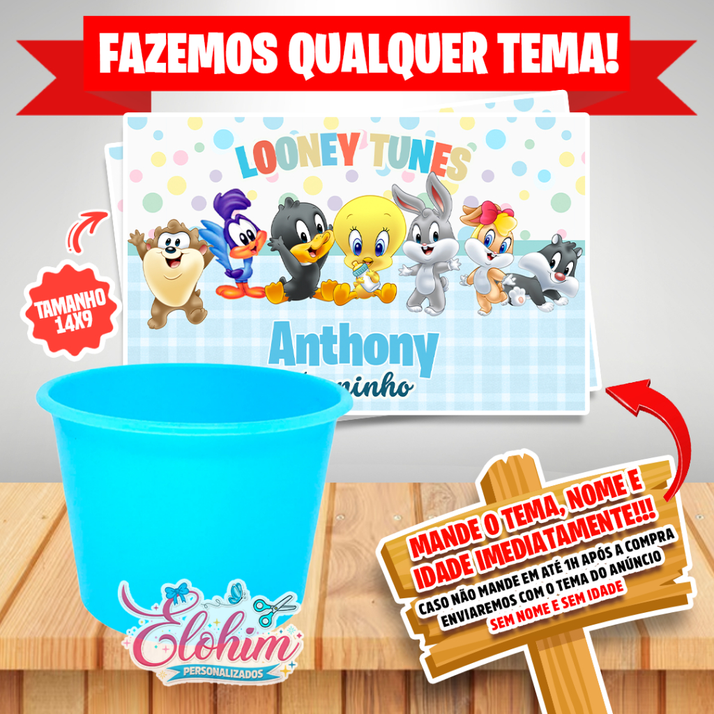 Rótulo Adesivo para personalizar Balde - Looney Tunes