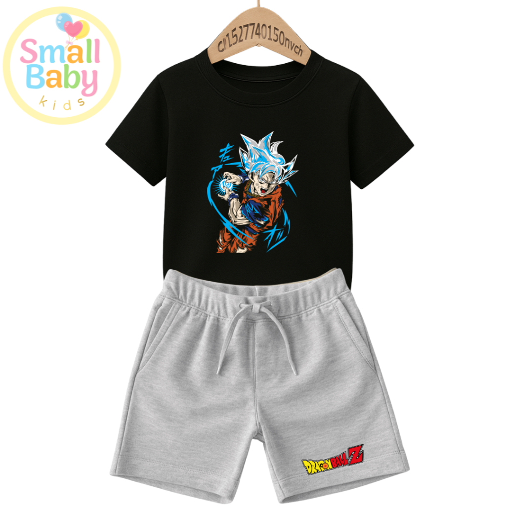 Conjunto Infantil Camiseta e Short Moletinho Dragon Goku Ball Z Estampado Tendencia Minimalista