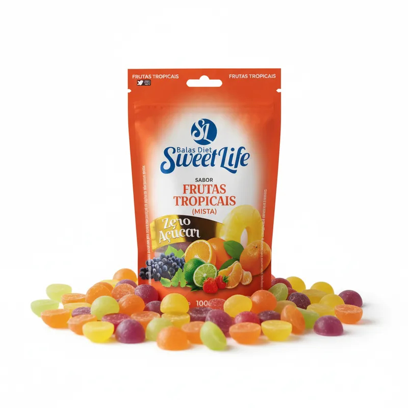 Balas Diet SABORES Sem Açúcar  Sweet Life Diet Vegana e Sem Gluten pouch com 100gr
