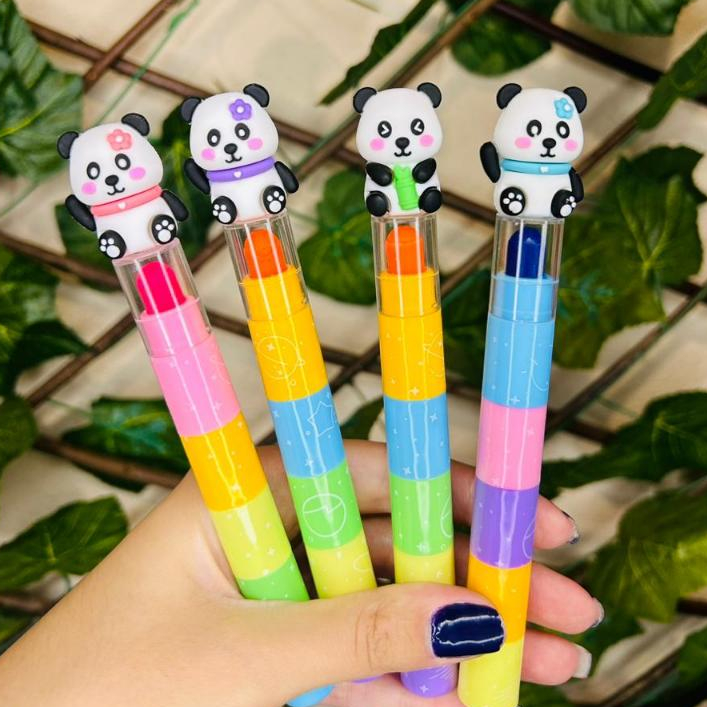 Marca Texto Giz de Cera Panda Troca Ponta 6 Cores Papelaria Fofa Material Escolar Pandinha em Oferta na Shopee