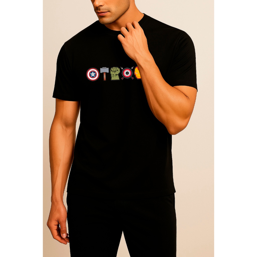 Camiseta Unissex Vingadores | Estampa Super Herói | Branco Preto Azul Marinho Vermelho em Oferta na Shopee