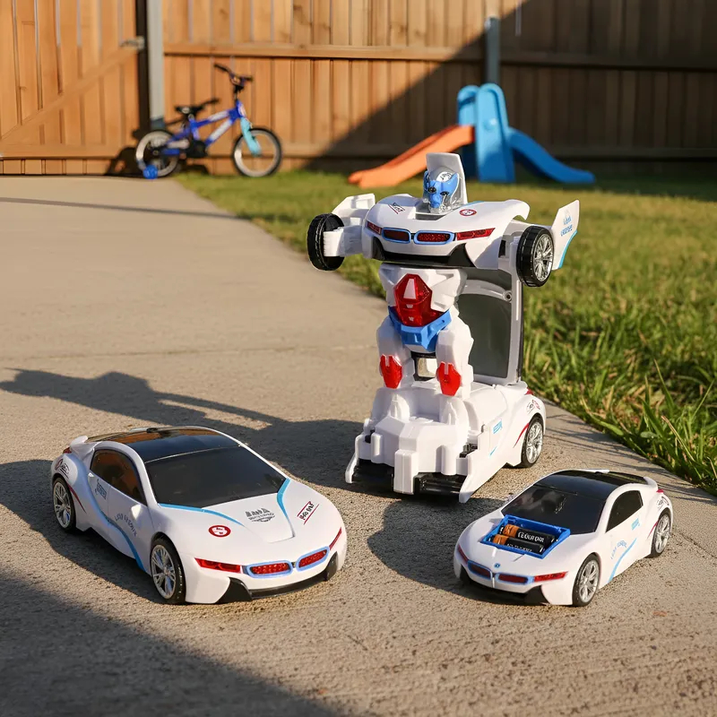 Carrinho De Brinquedo Infantil Transformes Vira Robô Bmw Policia Com Som Luz Bate E Volta Guedes