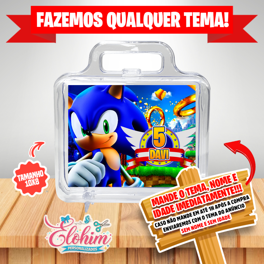 Rótulo Adesivo para personalizar Maletinha de acrílico Tamanho do adesivo 10x8 - Sonic
