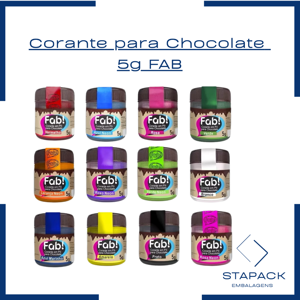 CORANTE EM PÓ PARA CHOCOLATE 5g CORES FAB! em Oferta na Shopee