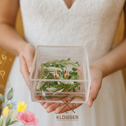 Porta Alianças em Acrílico • Caixa em Acrílico para Casamento • Personalizada com Gravação