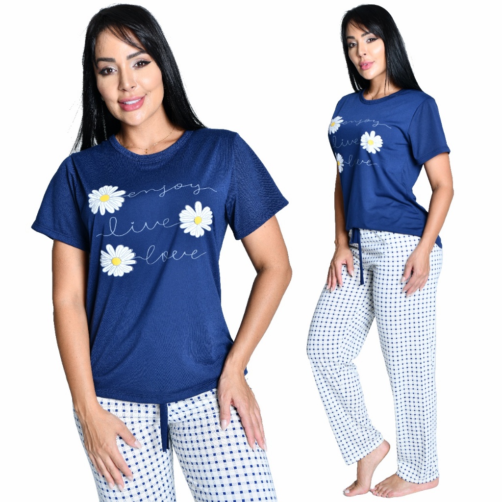 Pijama Longo Feminino Manga Curta Friends Confortavel Barato Malha Macia — imagem 2 de 2