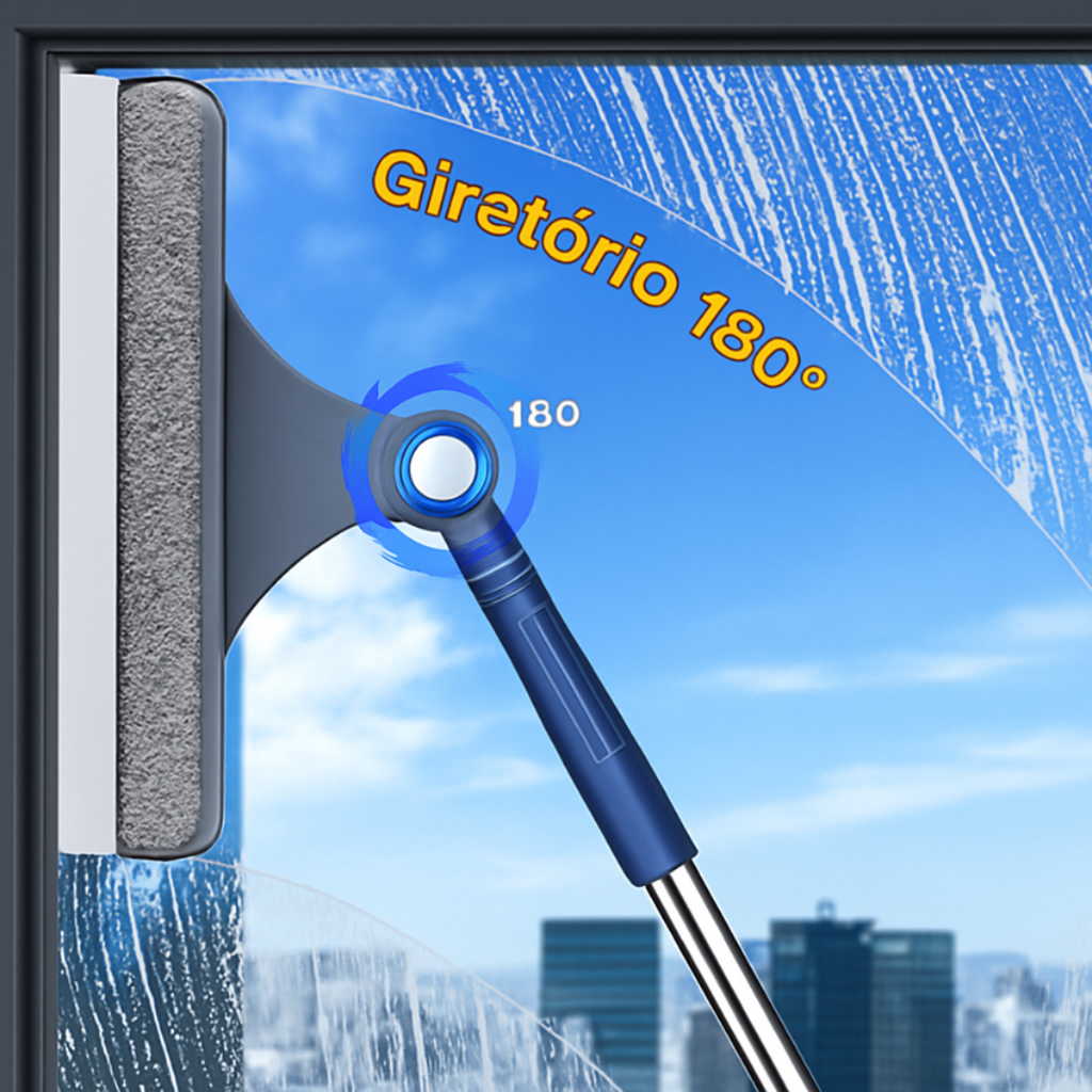 MOP Rodo Limpa Vidros Chão 2 em 1 Articulado 1,30m  Microfibra Azulejo Janela
