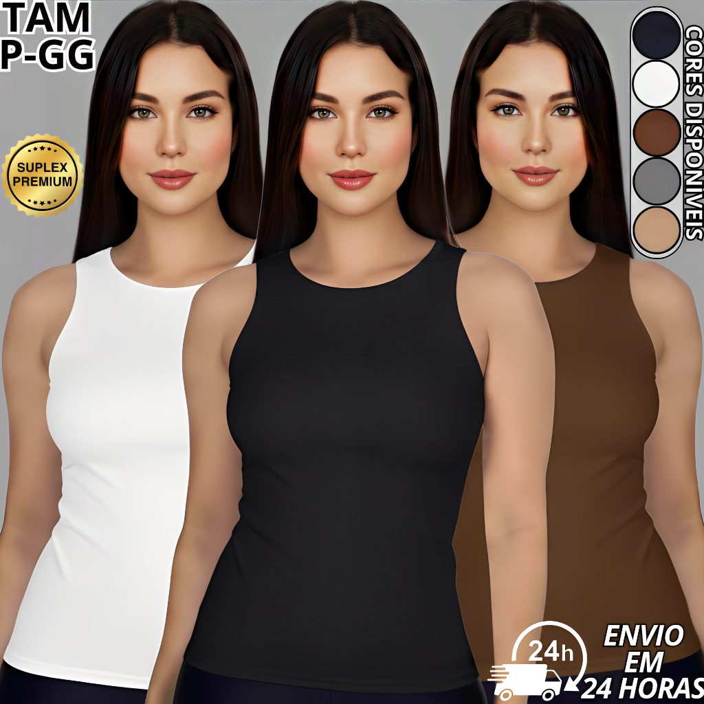 Regata Blusinha Feminina Suplex Premium Forro Duplo Blusa básica P M G GG