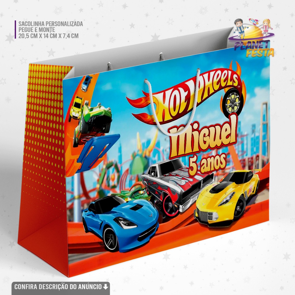 Sacolinha Personalizada HotWheels Carrinhos Lembrancinha Festa Infantil