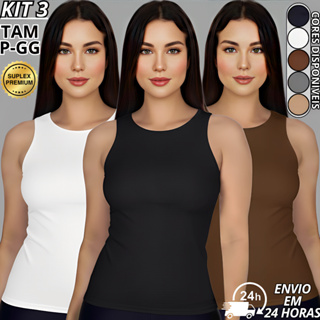 KIT 3 Regata Blusinha Feminina Suplex Premium Forro Duplo Blusa básica P M G GG em Oferta na Shopee