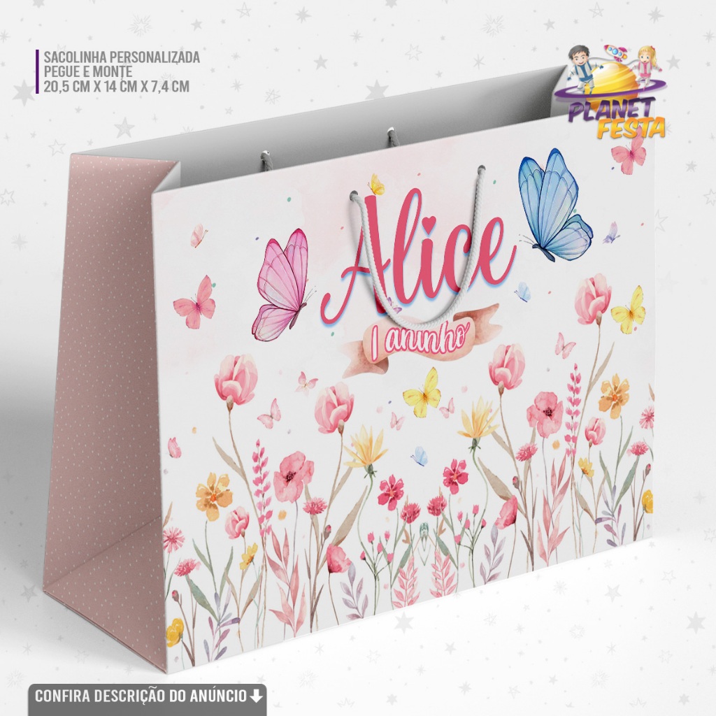 Sacolinha Personalizada Jardim Encantado Borboletas Lembrancinha Festa Infantil