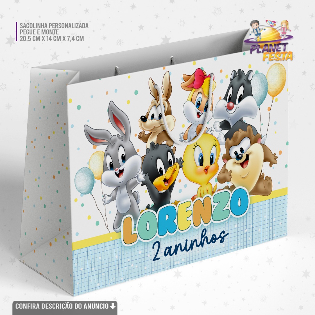 Sacolinha Personalizada Baby Looney Tunes Lembrancinha Festa Infantil