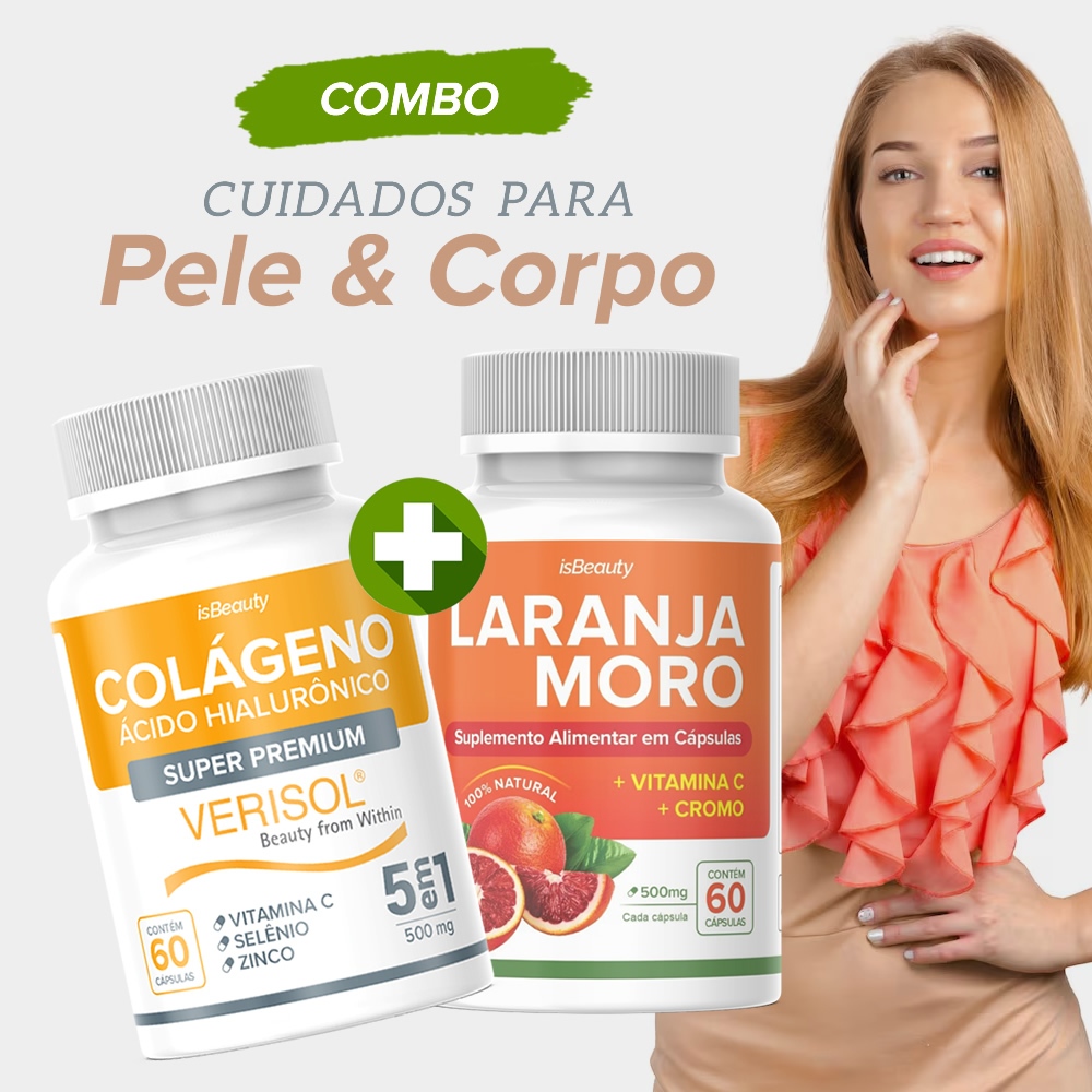 Kit Beleza Colágeno Verisol + Laranja M - Ácido Hialurônico - Vitamina C - Envio Imediato