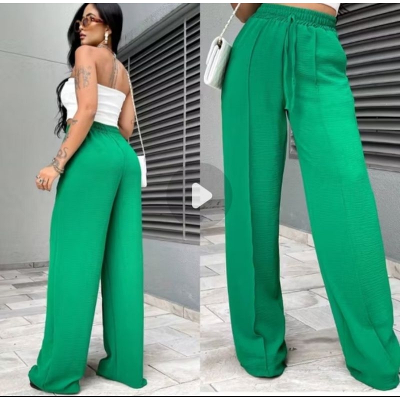 Calça feminina pantalona citura alta em Oferta na Shopee