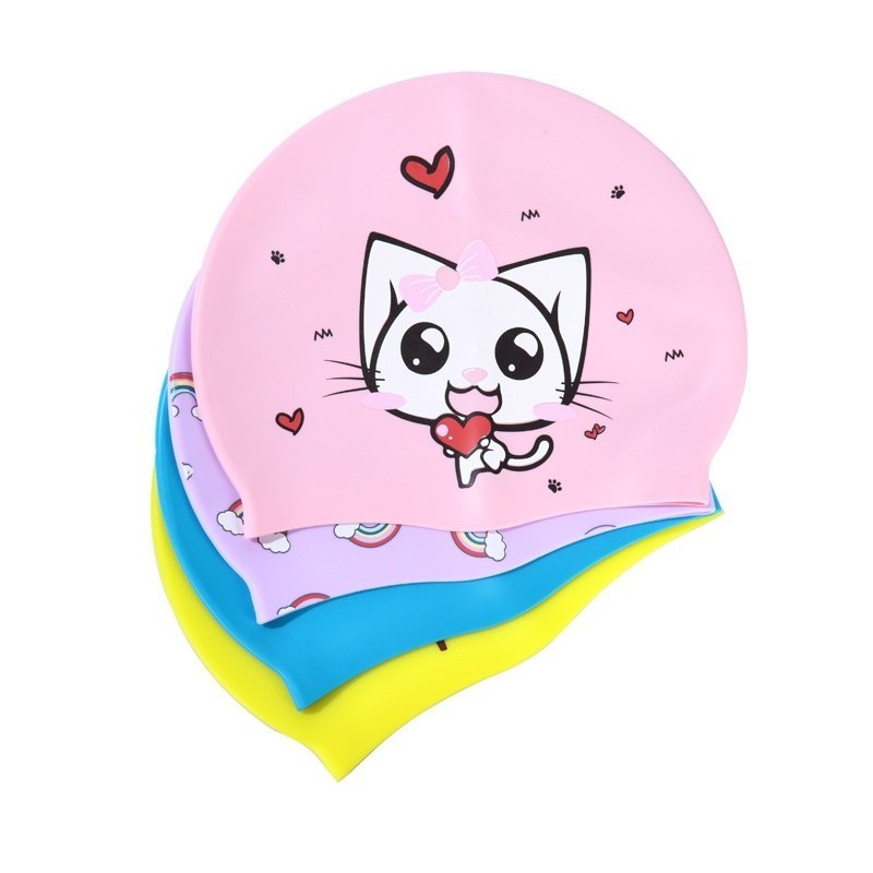 Touca De Natação Infantil Com Estampa De Desenho Animado Em Silicone Para Crianças De 5 A 15 Anos