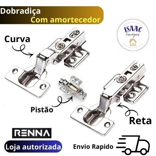 Kit 10 Dobradiça com amortecedor reta ou curva 35mm Renna em Oferta na Shopee