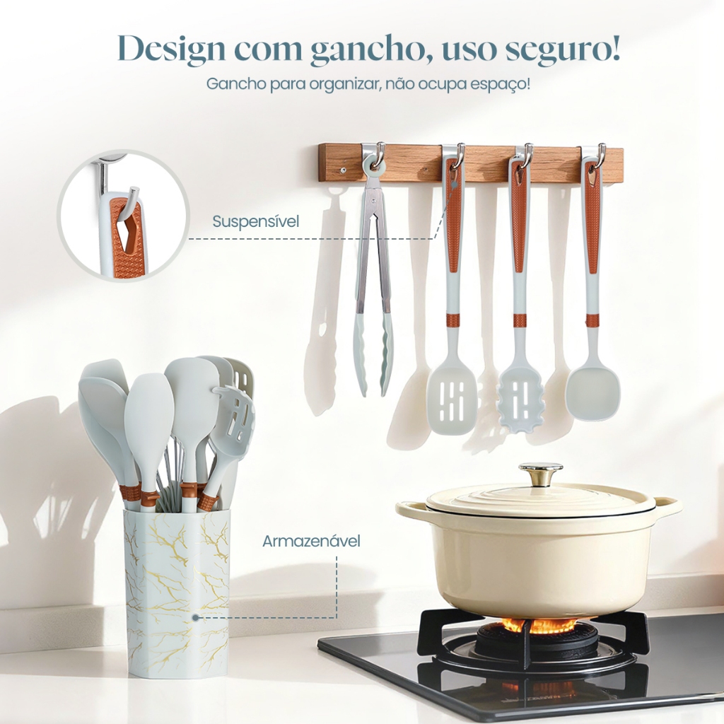 Mollycook Kit 12 Utensílios de Cozinha de Silicone Com Balde e Colher de Medida - Livre De BPA · foto 2