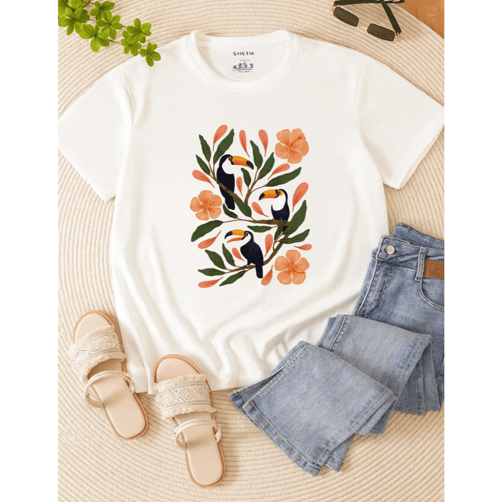 Camiseta Branca 100% Algodão Adulto e Infantil Estampa Tucanos Confortável Macia e Delicada