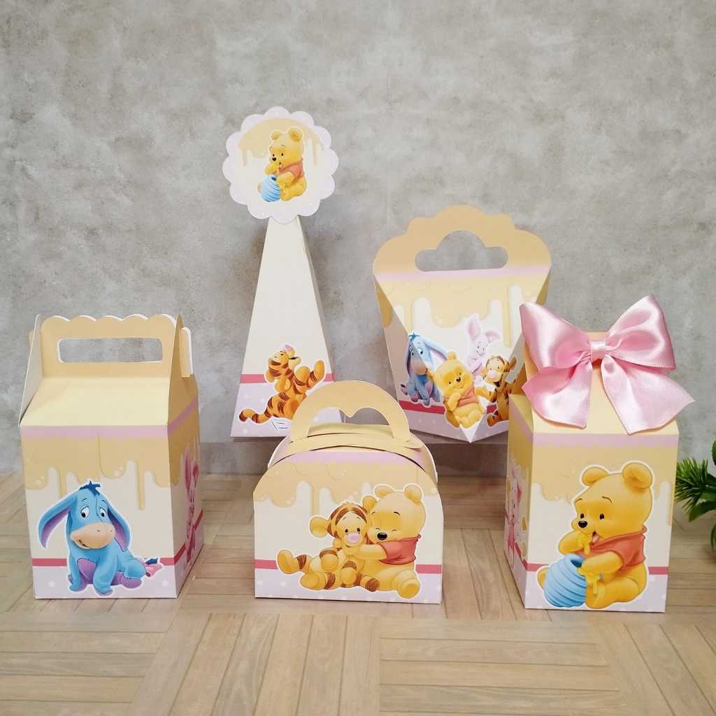PERSONALIZADOS URSINHO POOH ROSA -CAIXINHAS PERSONALIZADAS PEGUE E MONTE -LEMBRACINHA-FESTA INFANTIL