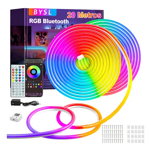 Fita Led Neon Rgb 10m/20m30m Bluethooth À Prova De Água Iluminação Com Controle Luz Para Quarto/tv em Oferta na Shopee