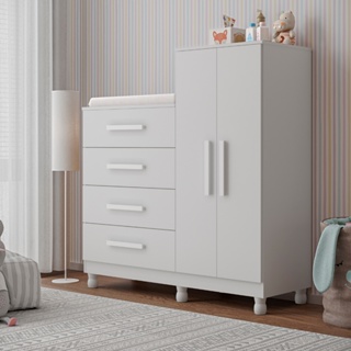 Cômoda Roupeiro Infantil 4 Gavetas com Porta e Cabideiro Trocador Bebê Branco Quarto Completo em Oferta na Shopee