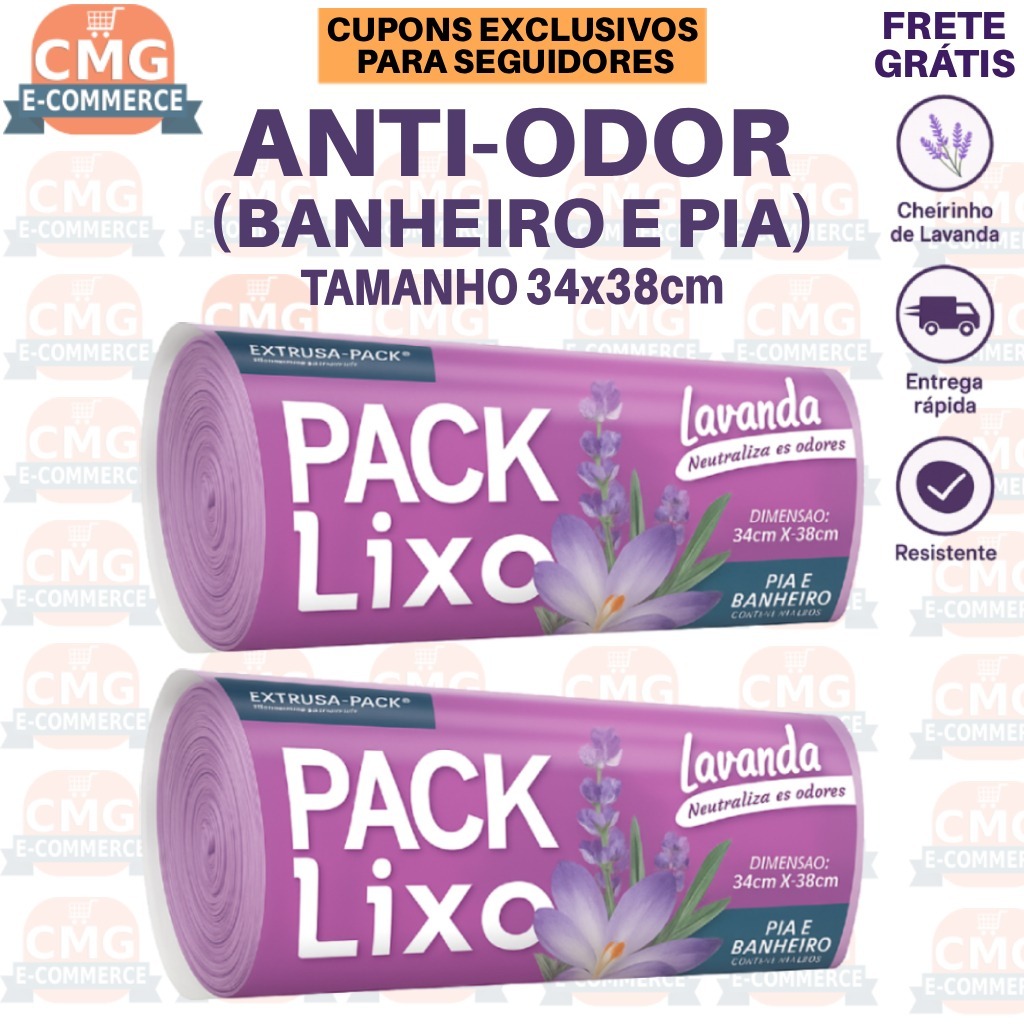 Saco de Lixo Lavanda 8L – Perfumado, Anti Odor e Resistente p/ Banheiro, Pia e Cozinha (Kit 40-400)