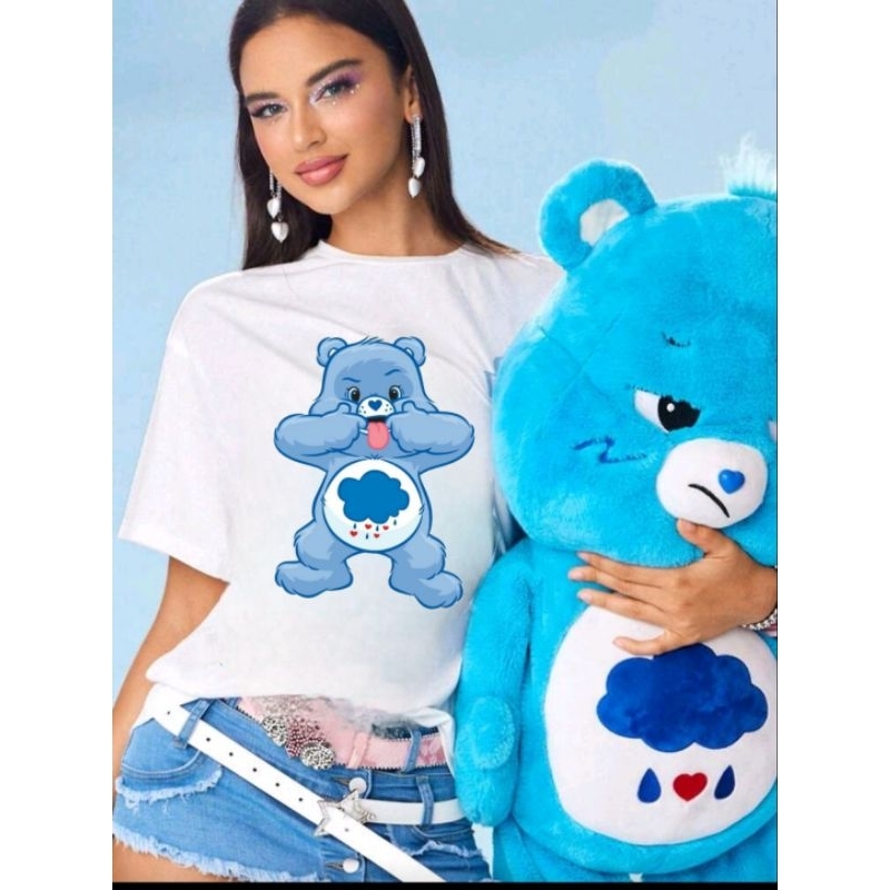 Camiseta Feminina Casual Estampa Ursinhos Carinhosos Azul e Rosa  Malha 30.1 em Oferta na Shopee