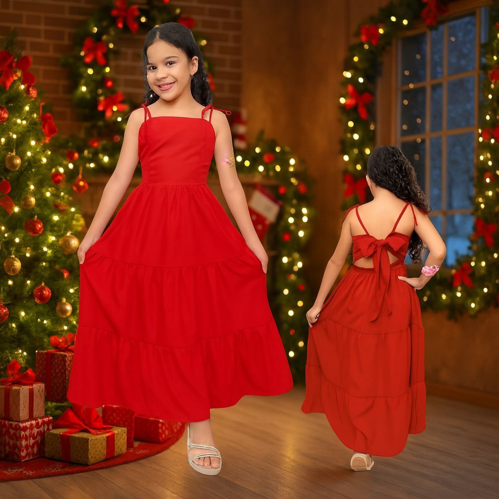 Vestido longo liso menina infantil e juvenil  estiloso 10,12,14,16 anos com Laço nas Costas em Oferta na Shopee