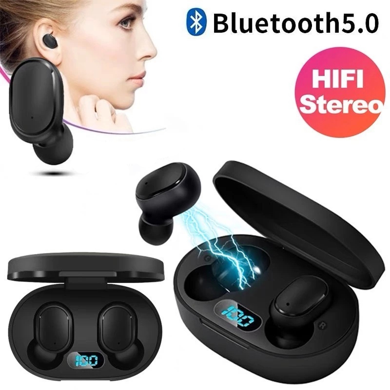 Fones de ouvido sem fio E6S TWS com Bluetooth, som estéreo, cancelamento de ruído e visor digital de LED.