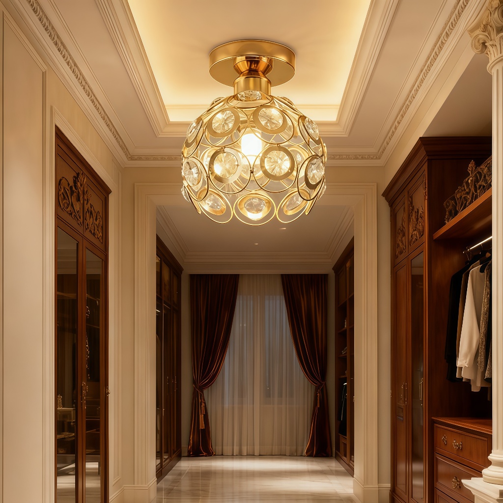 Luminária De Teto Cristal Plafon E27 Ouro Luxuoso Moderna Luz de Corredor Luz de Quarto Bivolt em Oferta na Shopee