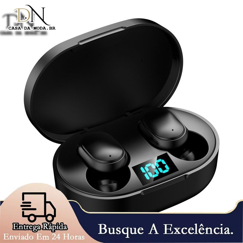 E6S Cor Preta Fones De Ouvido Sem Fio TWS Bluetooth Com Microfone Estéreo Som Cancelamento Ruído LED Display Digital Fon