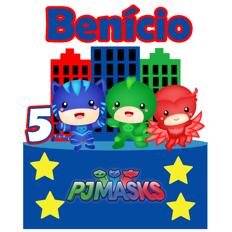 Topper de bolo Pj Masks - Topo de bolo Personalizado Nome + Idade - Festa Infantil