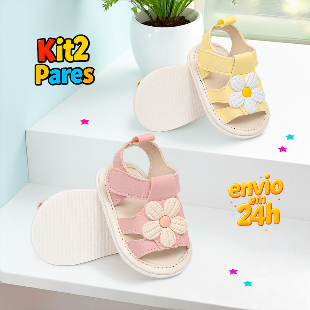Kit 2 Pares Sandália Infantil Menina Floral