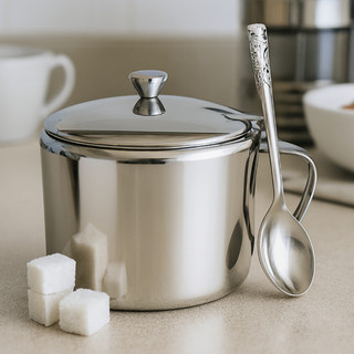 Açucareiro Em Aço Inox Com Colher Tampa e Alça Linha Luxo