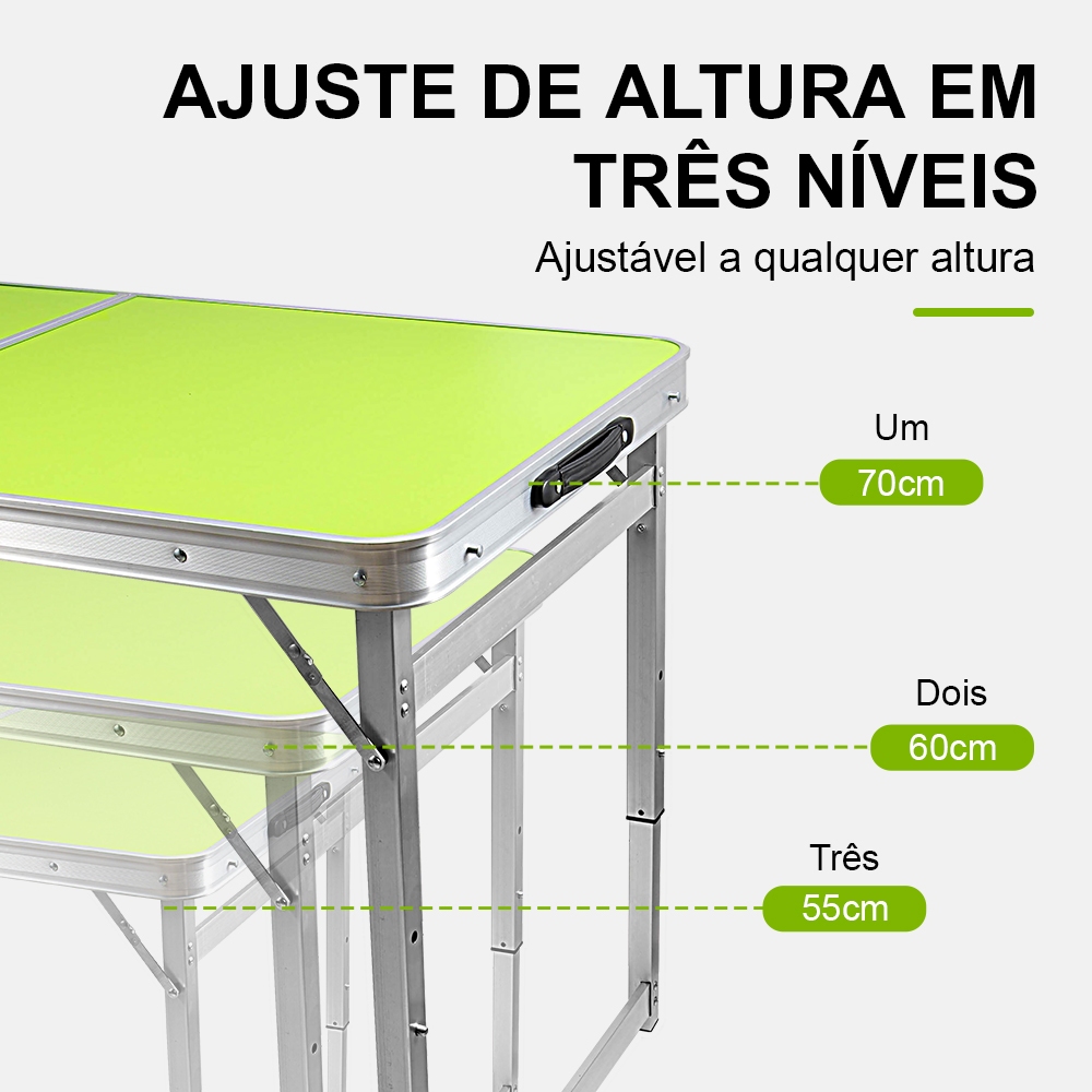 Detalhes do Conjunto Mesa Dobrável 120cm de Alumínio para Camping com 4 Banquetas Portáteis JOYFOX