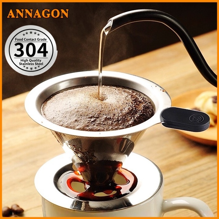 Filtro de Café Inox 304 Reutilizável - Coador sem Papel - Peneira Aço + Pegador Silicone em Oferta na Shopee