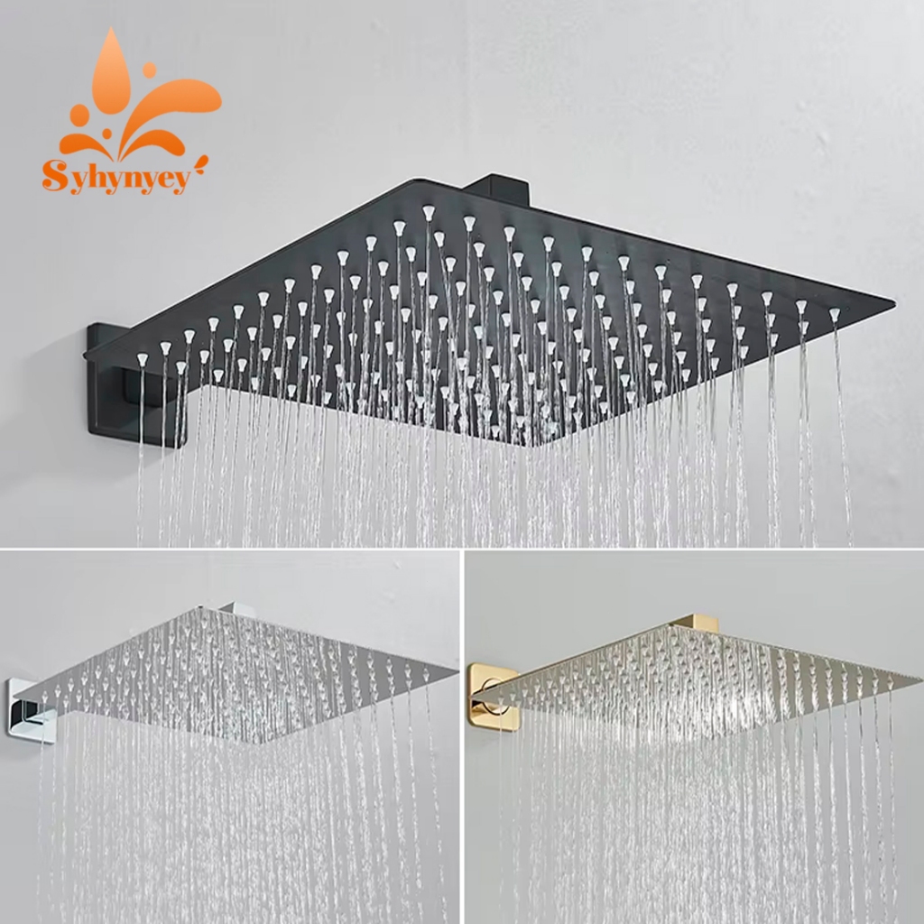 Chuveiro Ducha 30x30CM/20x20 Preto 304 Quadrado Reto/Articulado Banheiro Piscina Area Externa