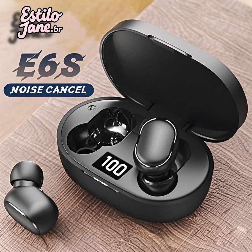 E6S Cor Preta Fones De Ouvido Sem Fio TWS Bluetooth Com Microfone Estéreo Som Cancelamento Ruído LED Display Digital Fon