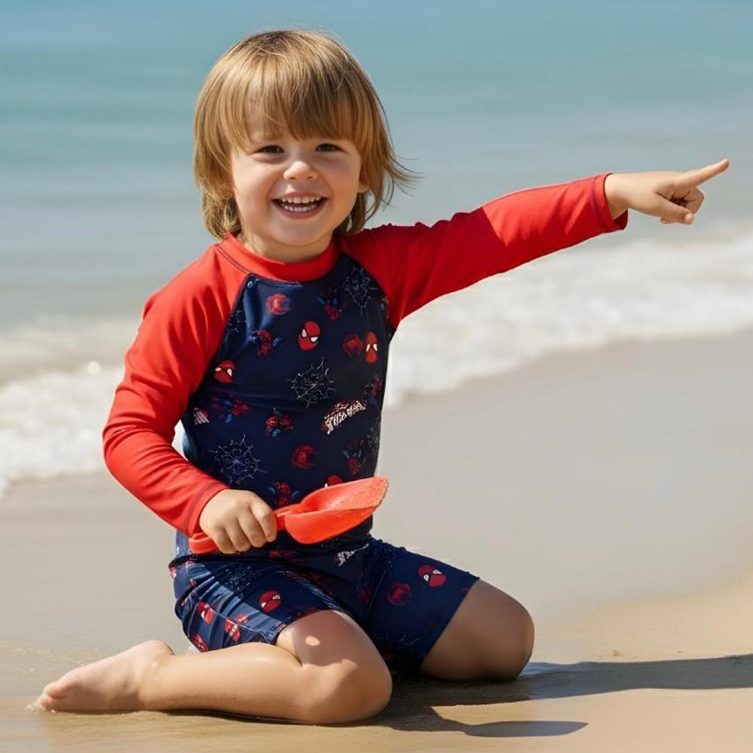 Traje de Banho Menino 1 a 6 Anos Macaquinho Confortável Praia Piscina Natação Manga Longa Uv