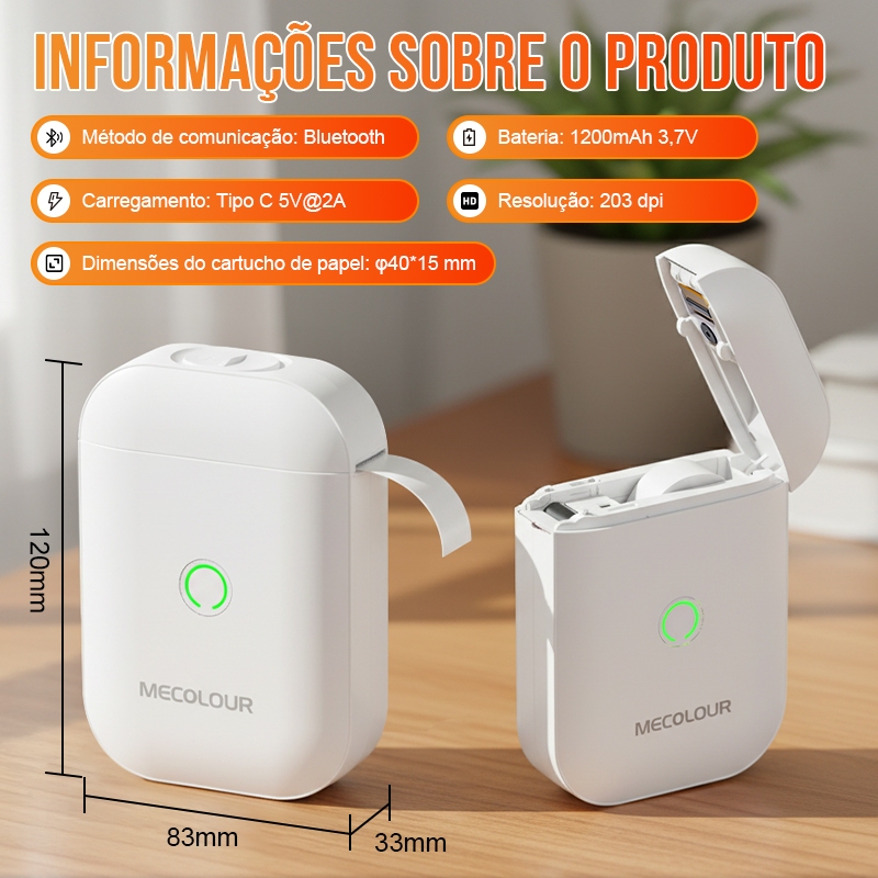 MECOLOUR Etiqueta Térmica Portátil Mini Impressora + 1 Rolo(15*30mm) · foto 2