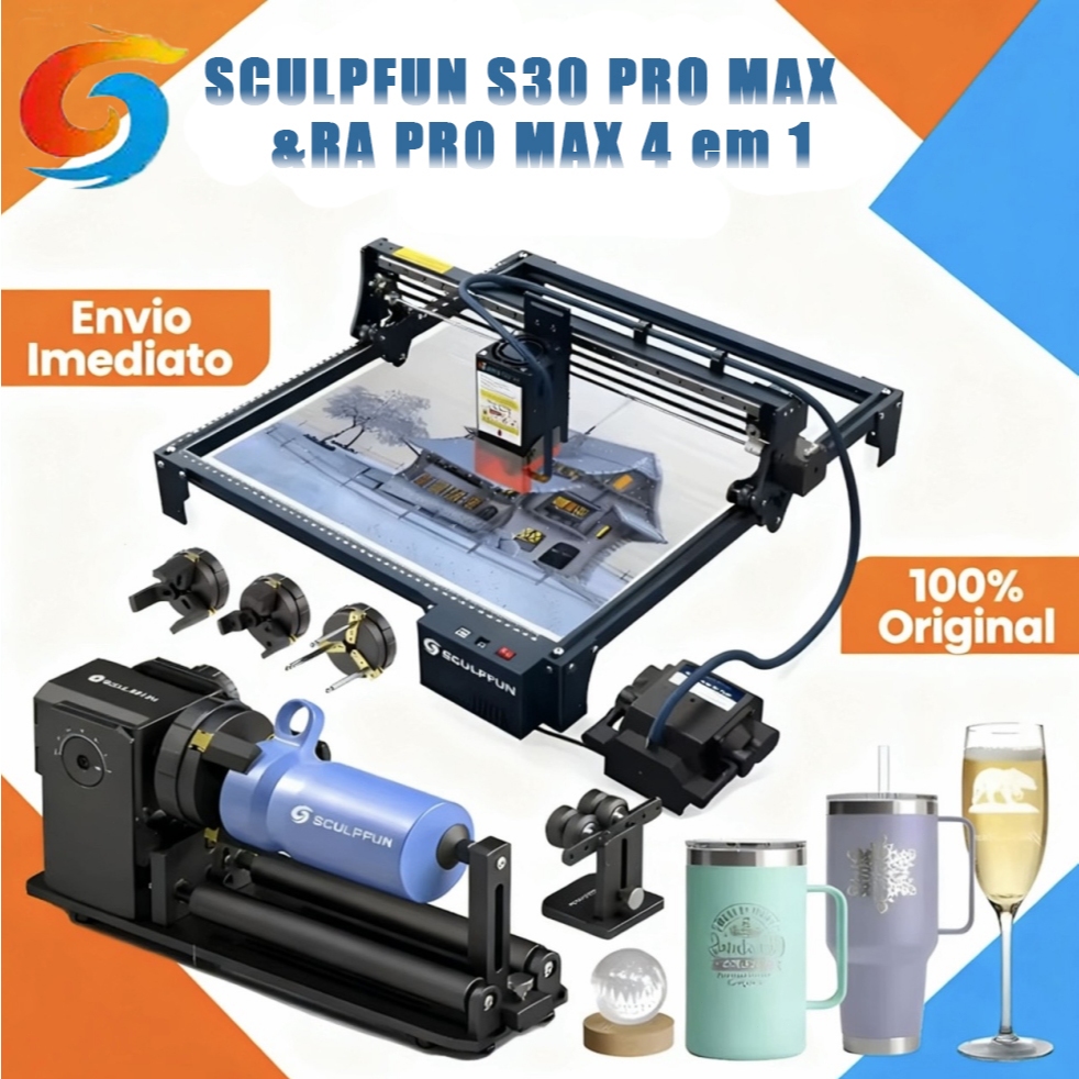 SCULPFUN S30 ProMax Gravador a Laser Máquina de Corte e Gravação Ultrafina para Madeira Acrílico BR