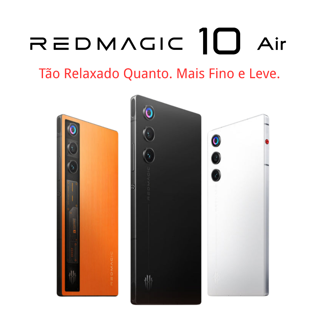 REDMAGIC 10 Air Celular Gamer, 12/16GB+256/512GB Preto/Branco/Laranja, Tela de 6,8”,120Hz, 6000mAh, Google Gemini AI,NFC