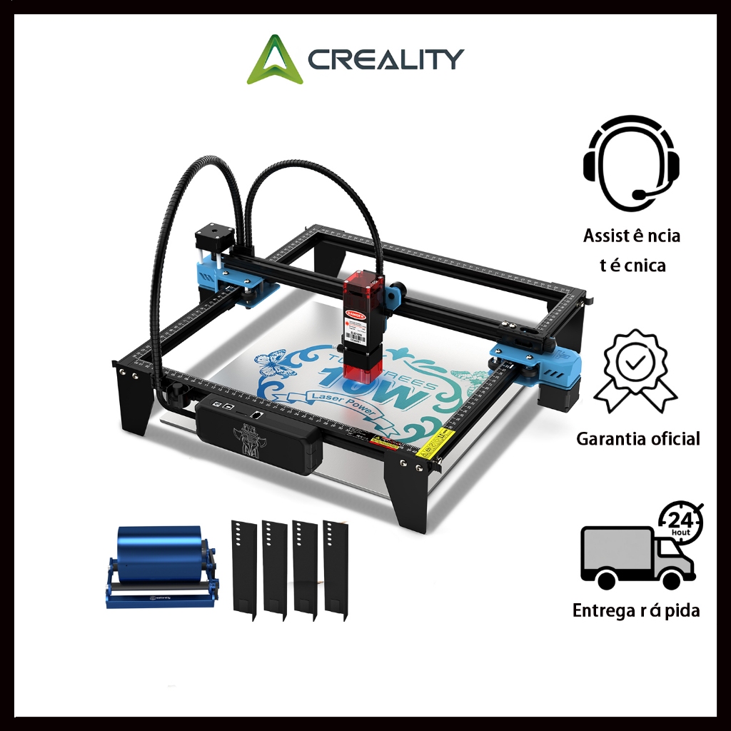 Creality&TwoTrees TTS-10 pro Máquina De Gravação A Laser 10W com 360° ROLO Corte de EVA/MDF 100/240V em Oferta na Shopee
